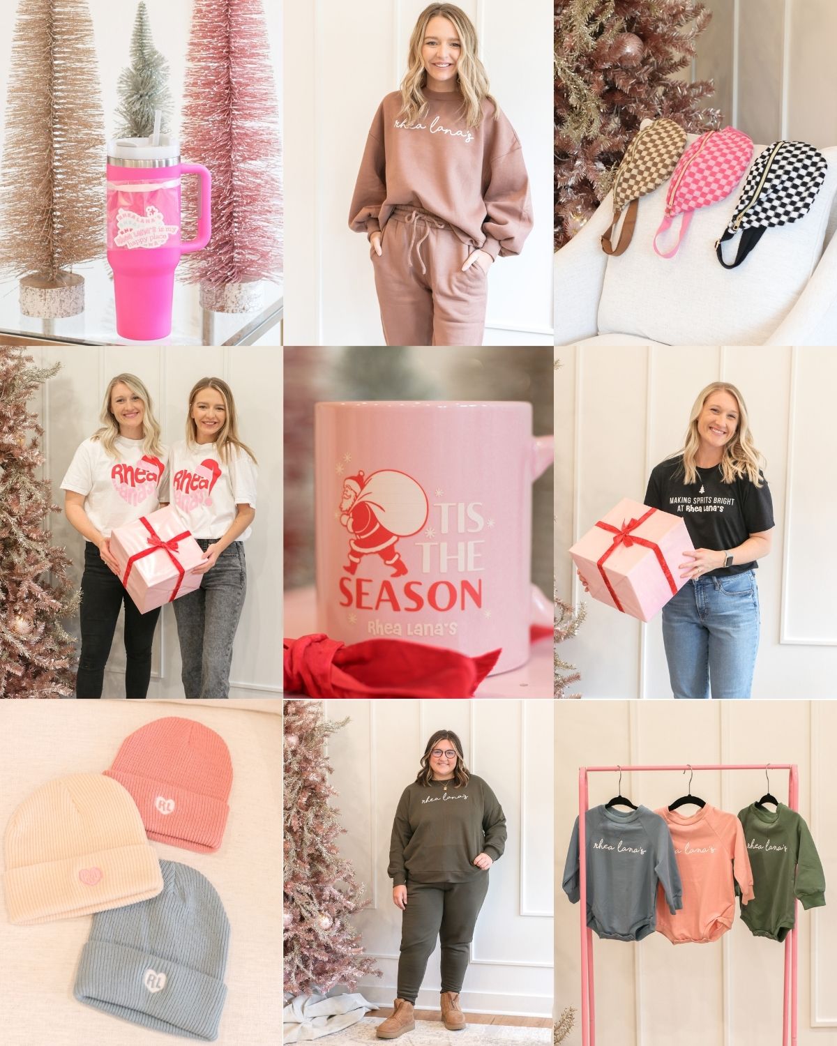 photo collage of items in the winter collection at Rhea Lana's